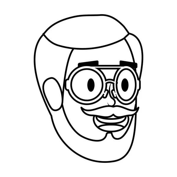 Κεφάλι νεαρού άντρα με μούσι και γυαλιά — Διανυσματικό Αρχείο