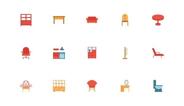 Bundle of furniture set icons — 스톡 벡터