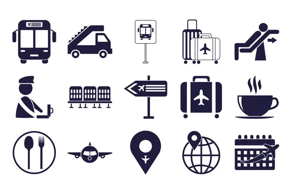Paket av flygplats set ikoner — Stock vektor