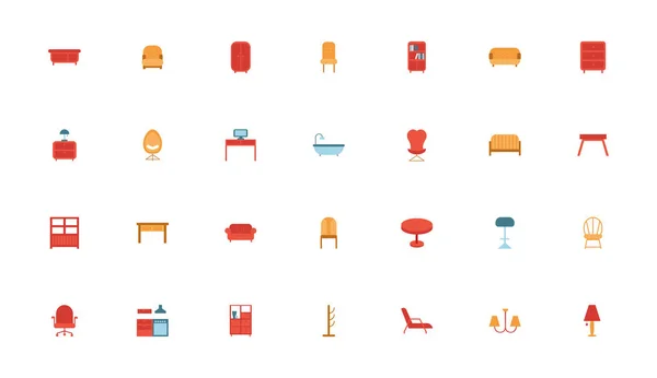 Paquete de iconos de conjunto de muebles — Archivo Imágenes Vectoriales