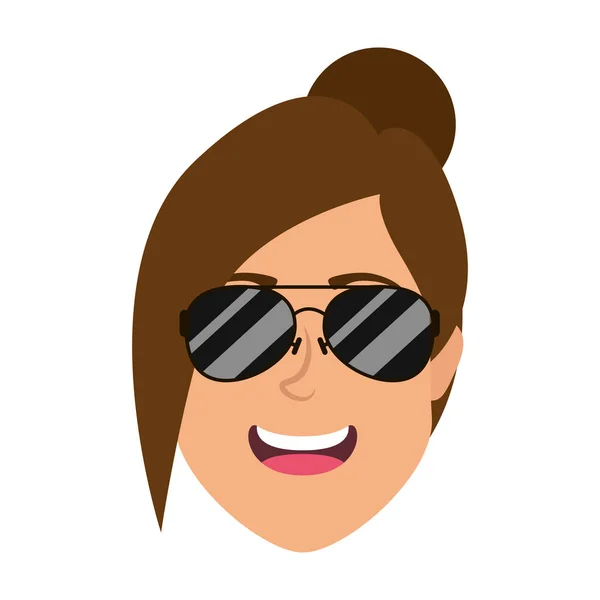 Cute young woman head with sunglasses character — 스톡 벡터