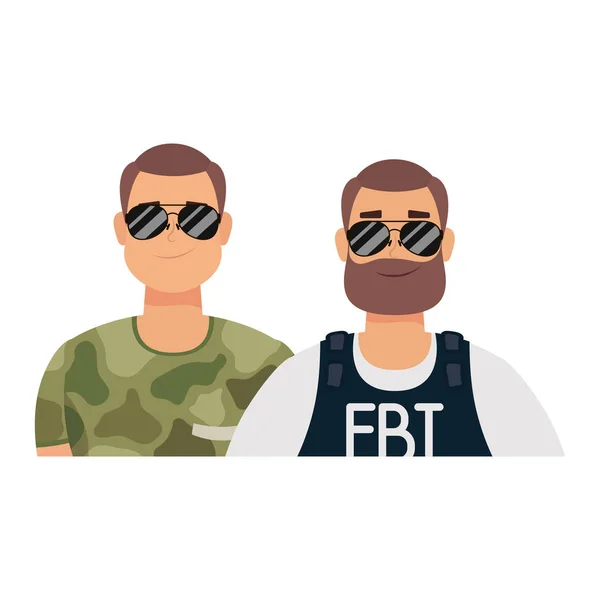 Joven con agente del FBI barba y militar — Archivo Imágenes Vectoriales