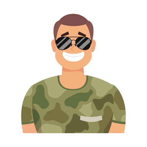 Fiatal férfi katonai ruha karakter — Stock Vector