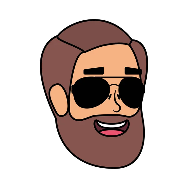 Jeune homme tête avec barbe et lunettes de soleil — Image vectorielle