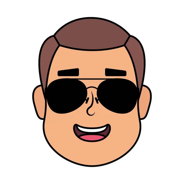 Young man head with sunglasses character — 스톡 벡터