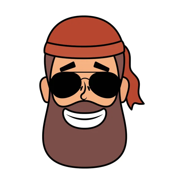 Motocycliste homme avec barbe et lunettes de soleil tête — Image vectorielle