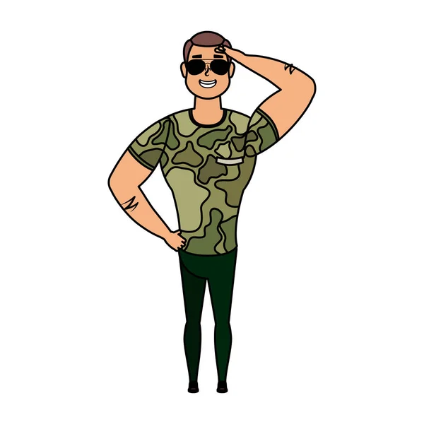 Молодий чоловік з військовим характером одягу — стоковий вектор