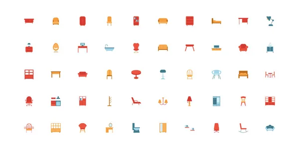 Bundle of furniture set icons — 스톡 벡터