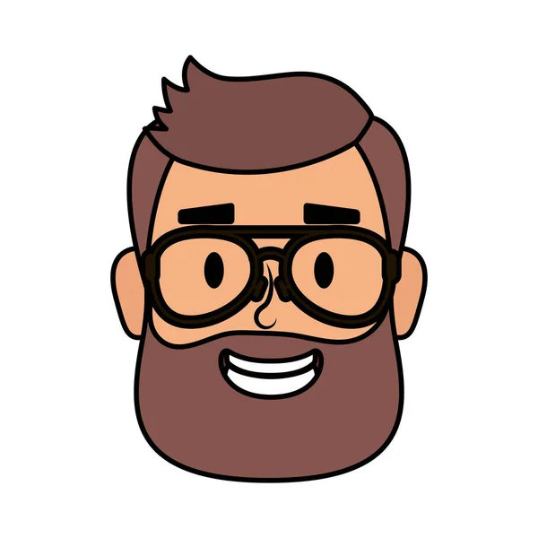 Cabeza de joven con barba y anteojos — Vector de stock