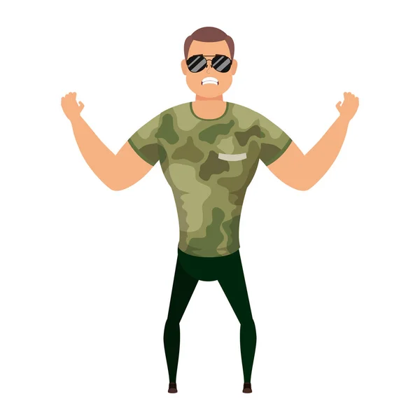 Jeune homme avec des vêtements militaires caractère — Image vectorielle