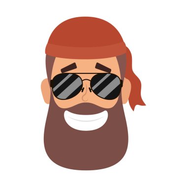 Sakallı ve güneş gözlüklü motosikletli adam.