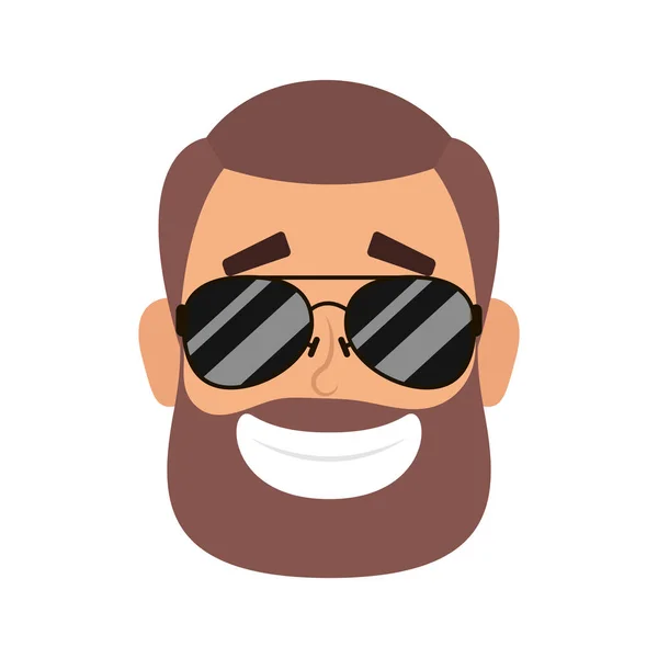 Jovem cabeça com barba e óculos de sol — Vetor de Stock