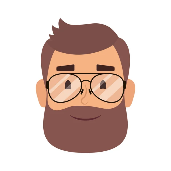 Cabeza de joven con barba y anteojos — Vector de stock