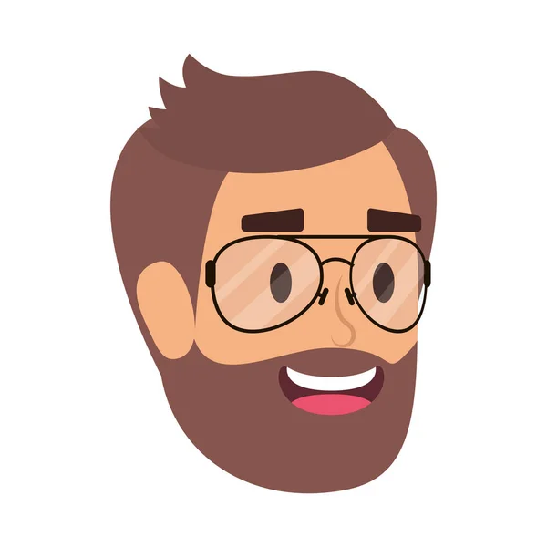 Cabeza de joven con barba y anteojos — Vector de stock