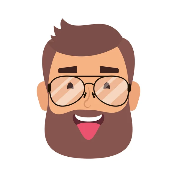 Testa giovane uomo con barba e occhiali — Vettoriale Stock