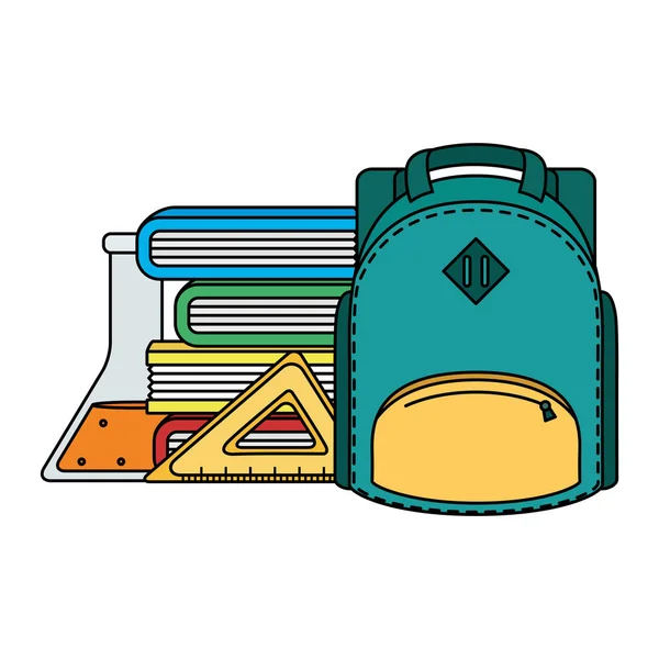 School bag with tube test and books — Stock Vector