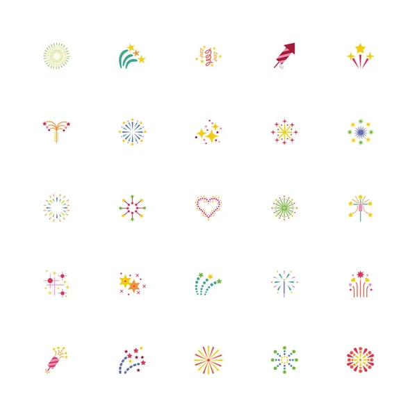 Bundel vuurwerk explosie splash set pictogrammen — Stockvector