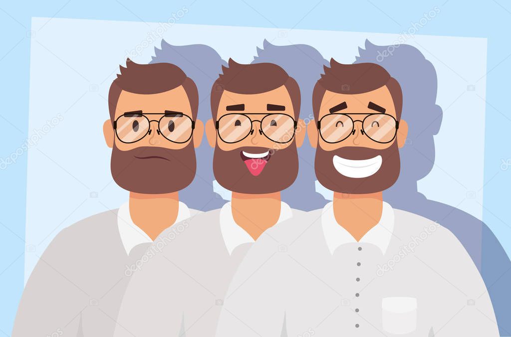 group of men with beard avatars characters
