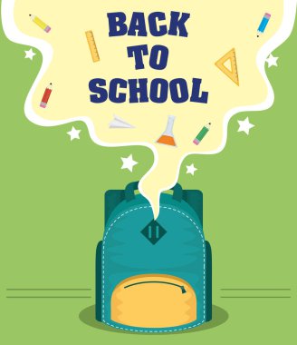 Okul çantası ve malzemelerle okul kartına geri dön.