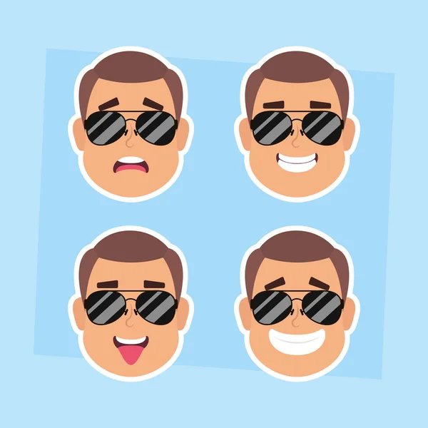 Grupo de caras de hombre con personajes de gafas de sol — Archivo Imágenes Vectoriales