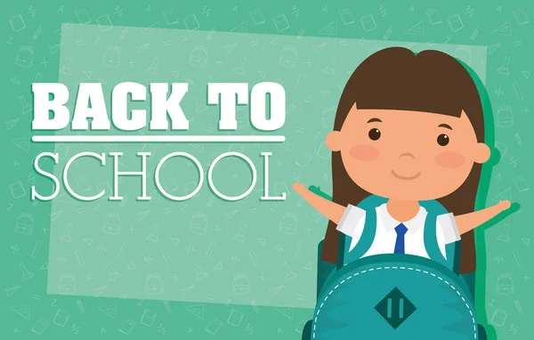 Back to school card with student girl — 스톡 벡터