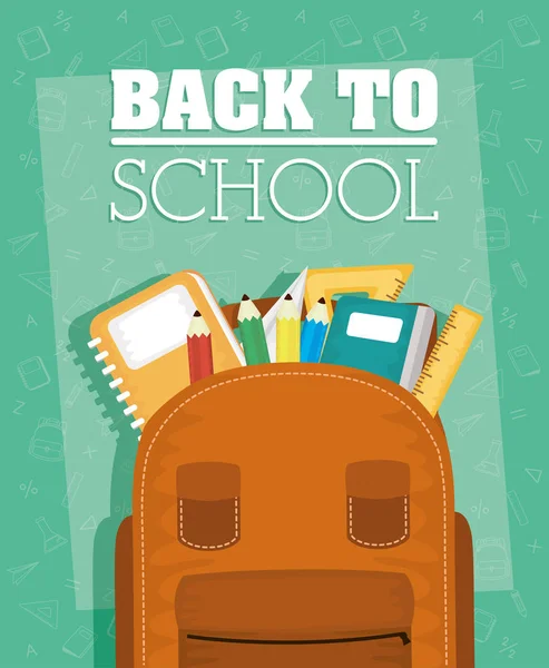 Powrót do karty szkolnej z torbą szkolną — Wektor stockowy