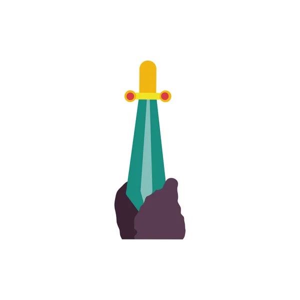 Sword in rock fairytale object isolated icon — Stock Vector