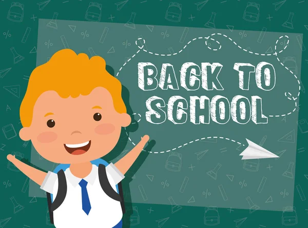 Back to school card with student boy — 스톡 벡터