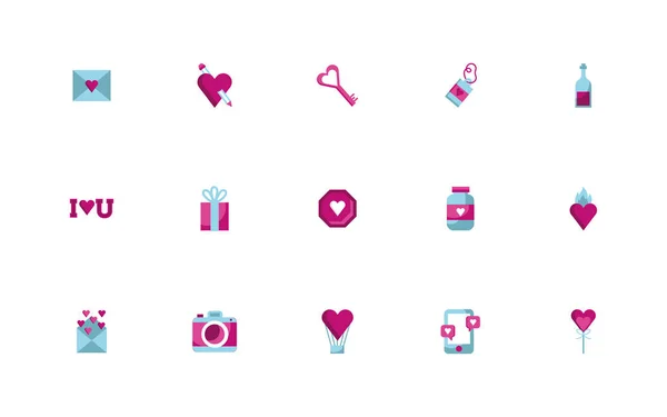 Bundle of happy valentines day set icons — ストックベクタ