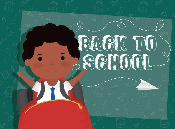 Powrót do karty szkolnej z uczniem afro — Wektor stockowy