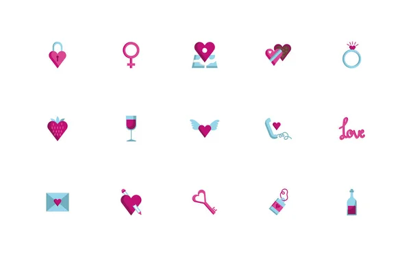 Bundle of happy valentines day set icons — ストックベクタ