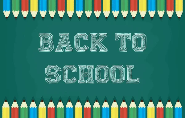 Back to school card with colors pencils and chalkboard — 스톡 벡터