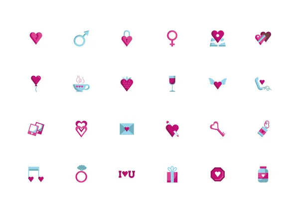 Bundel van gelukkige Valentijnsdag set pictogrammen — Stockvector