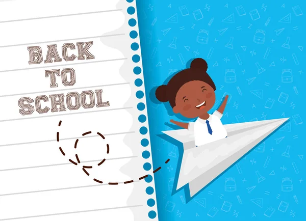 Back to school card with afro student girl — 스톡 벡터