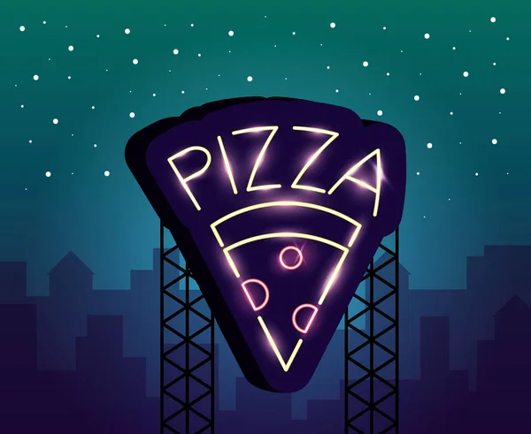 Pizza italienne aliment néon étiquette légère — Image vectorielle