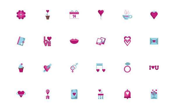 Bundel van gelukkige Valentijnsdag set pictogrammen — Stockvector