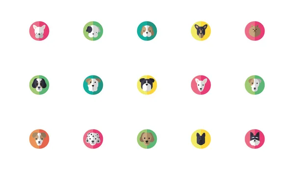 Pacote de ícones bonitos cabeças de cães — Vetor de Stock