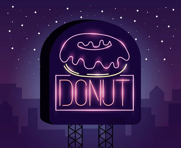 Sweet donut food neon light label — ストックベクタ