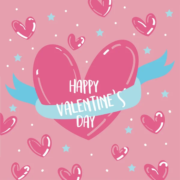 Valentijnskaart met hartjes en lint — Stockvector