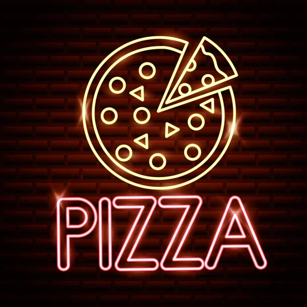 Italian pizza food neon light label — Stock Vector