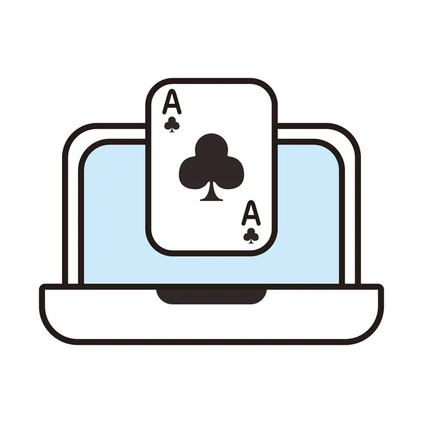 Tarjeta de póquer casino con trébol en el portátil — Vector de stock