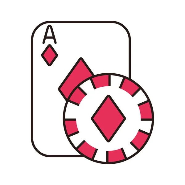 Casino poker card and chip with diamond isolated icon — 스톡 벡터