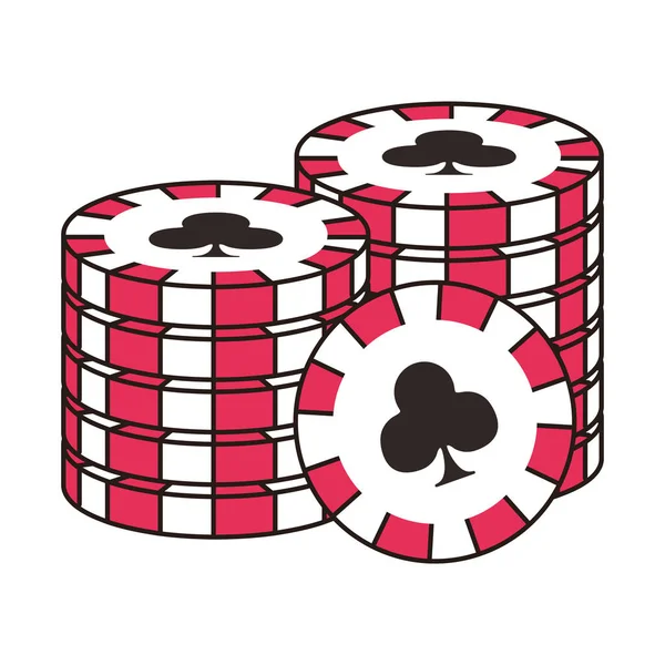 Casino pile chips with clover isolated icon — 스톡 벡터