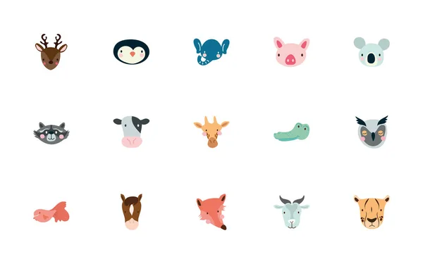 Paquete de animales lindos personajes — Vector de stock