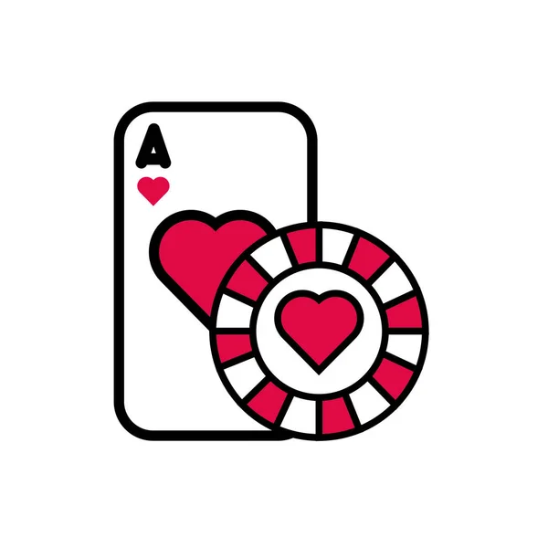 Покерна картка казино та чіп з ізольованою серцем — стоковий вектор