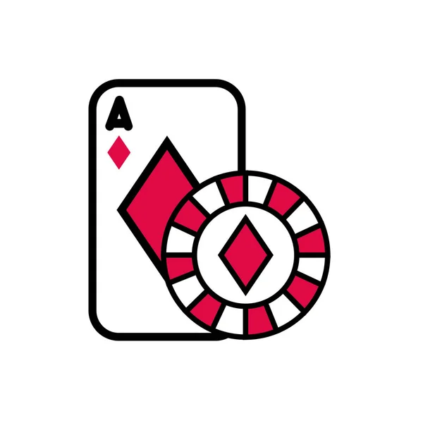 Carte de poker casino et puce avec diamant icône isolée — Image vectorielle