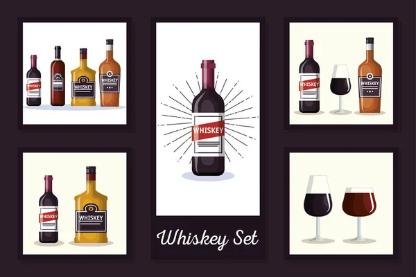 Design lahví whisky a poháry sklo — Stockový vektor