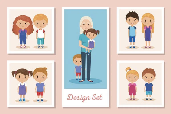 Дизайни створюють сцени бабусь і дідусів з онуками — стоковий вектор