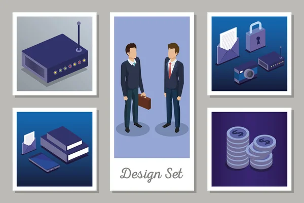 Designs set of digital technology and business men — ストックベクタ
