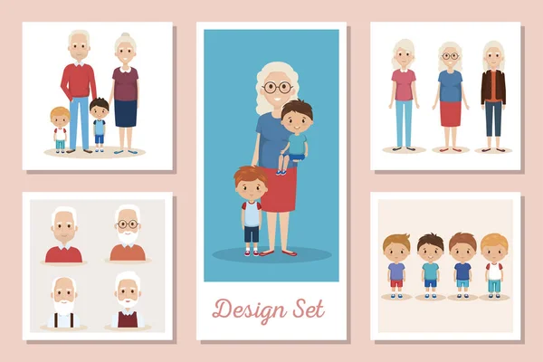 Designer scener av morföräldrar med barnbarn — Stock vektor